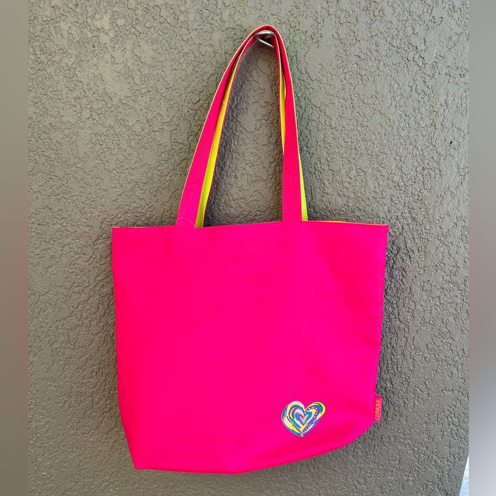 💖 Clinique pink and yellow heart tote